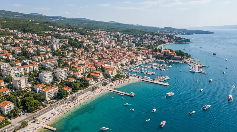 Pogled iz vazduha na Crikvenicu, Kvarner, Hrvatska — odredište kombi prevoza iz Srbije