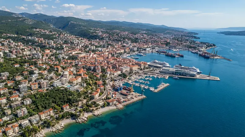 Pogled iz vazduha na Rijeku, Kvarner, Hrvatska — odredište kombi prevoza iz Srbije