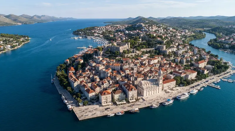 Pogled iz vazduha na Šibenik, Severna Dalmacija, Hrvatska — odredište kombi prevoza iz Srbije